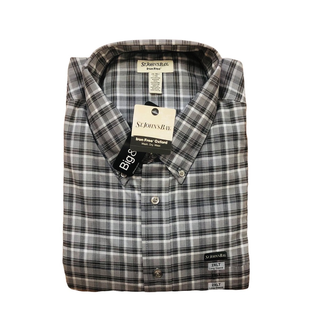 St. John’s Bay Plaid Long Sleeve Button Down Men’s Shirt Big & Tall XXL